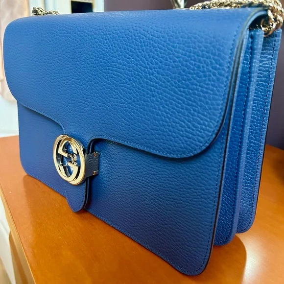 NEW Gucci Interlocking GG logo Blue Caspian Chain Large Bag - Picture 13 of 16